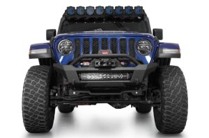 Jeep Gladiator JT Front Bumper - Addictive Desert Designs - Phantom Series, Stubby Winch, Satin Black Aluminum Accent Panels - Hammer Black - `18-`24